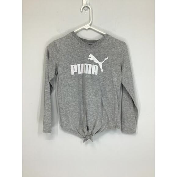 Puma Girl’s Heathered Gray Tie Waist Graphic T-Shirt Kid’s Youth Large 12-14 - Picture 1 of 8